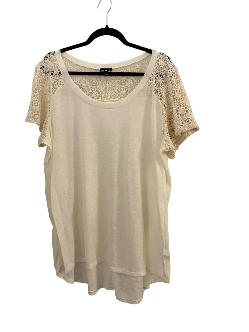 Torrid Tunic Blouse Cream semi-sheer 18/20 Lace Crotchet Back Feminine Boho